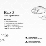 Box 3: Dorado, Salmón, Atún, Camarón, Mejillón Chileno para 4 personas